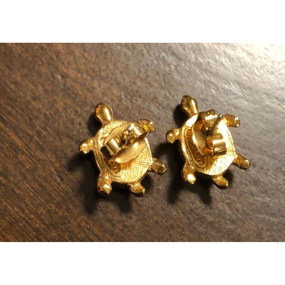Vintage “Avon Precious Turtle Earrings” 1992 Gold Plated Rhinestone - Picture 4 of 5